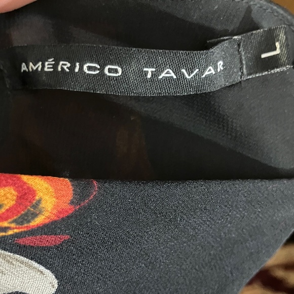 Black Floral Draped Top with Pink & Orange Roses 100% silk 1 shoulder sleeveless - Picture 2 of 7